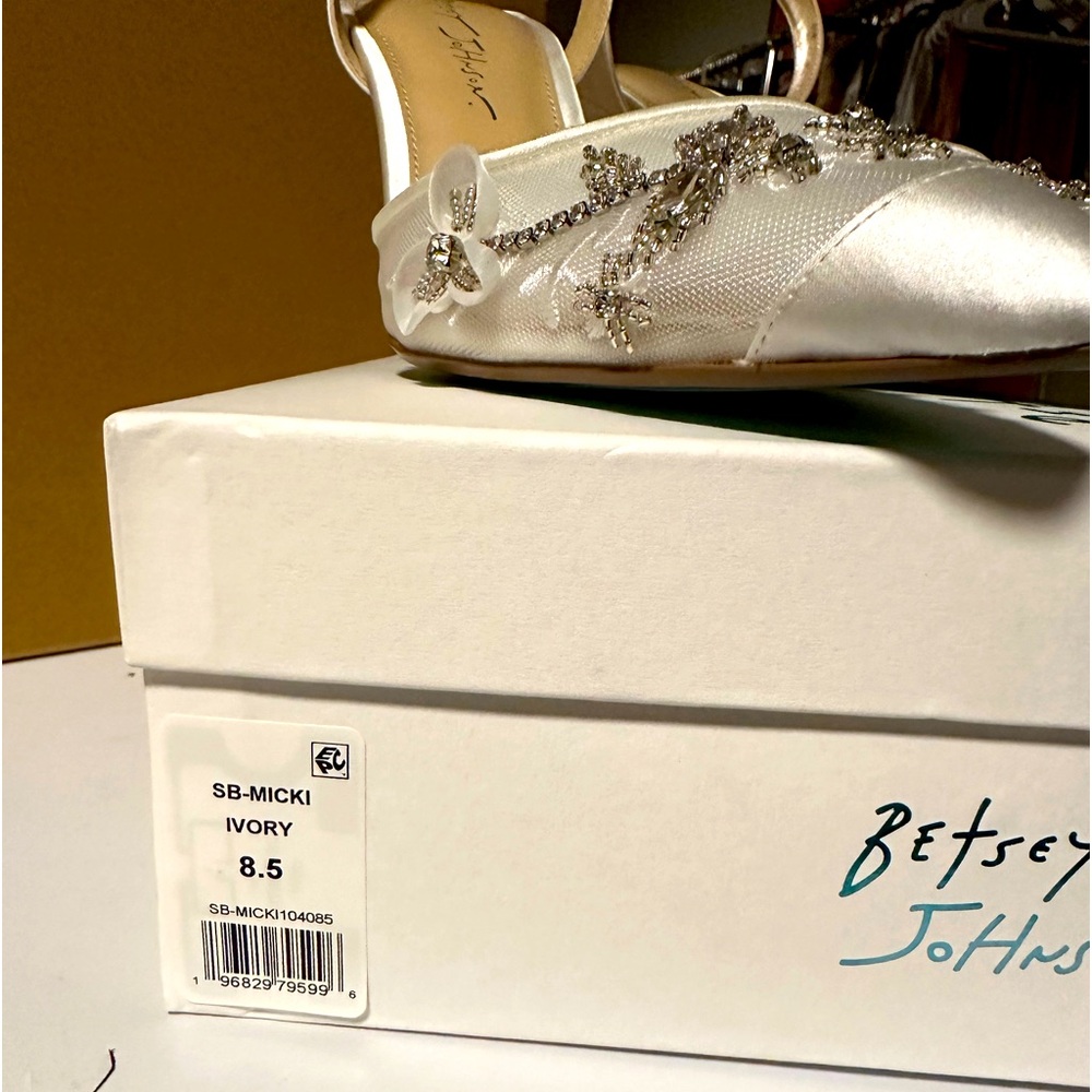 Betsey Johnson Ivory Embellished Satin Heels